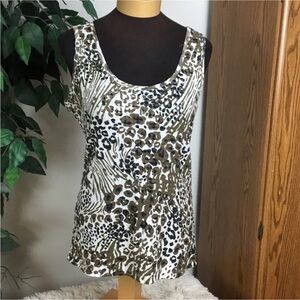 BONGO olive black white ribbed tank with clear sequins Woman’s side XL